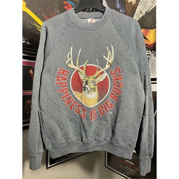 Vintage 80s Happiness Is Big Bucks Sweater - Picture 1 of 6